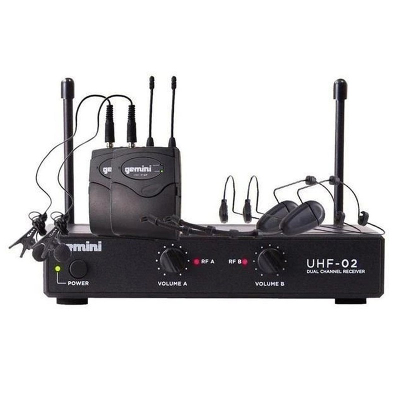 Gemini UHF-02HL-S34 Dual Channel UHF Wireless Headset/Lavalier Microphone System – 533.7-537.2MHz