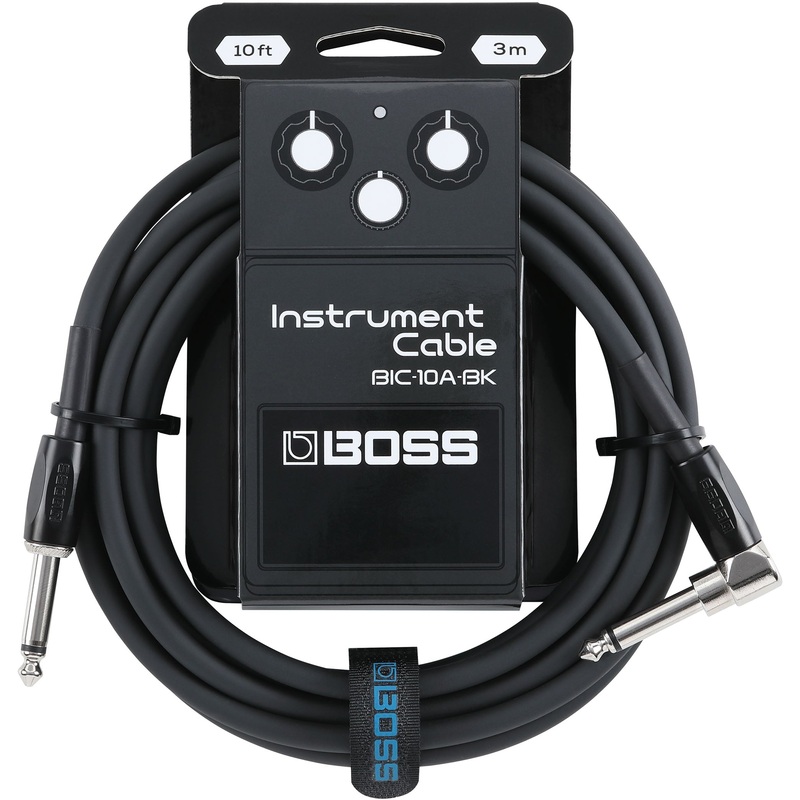 Boss BIC-10A-BK Straight To Right-Angle 1/4″ Instrument Cable (Black) – 10″