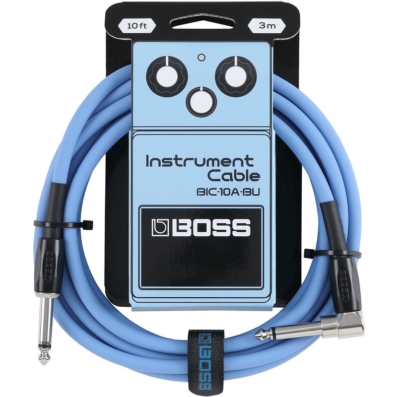 Boss BIC-10A-BU Straight To Right-Angle 1/4″ Instrument Cable (Blue) – 10″