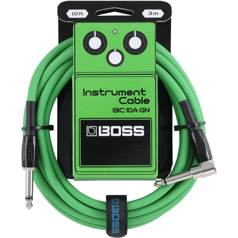 Boss BIC-10A-GN Straight To Right-Angle 1/4″ Instrument Cable (Green) – 10″