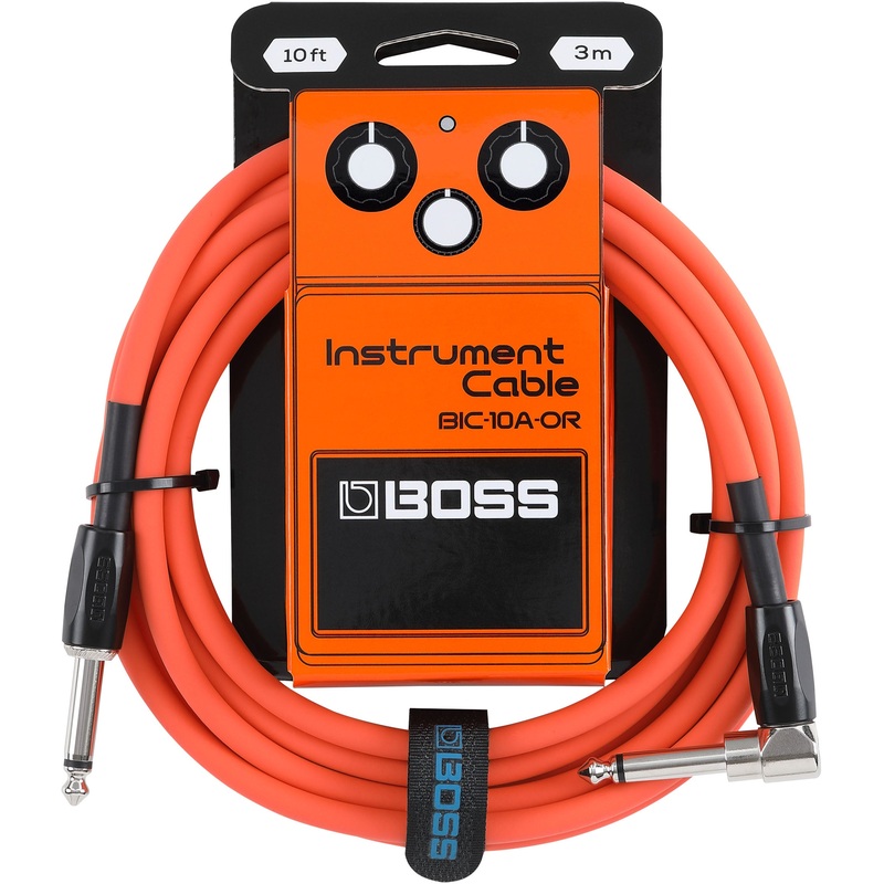 Boss BIC-10A-OR Straight To Right-Angle 1/4″ Instrument Cable (Orange) – 10″