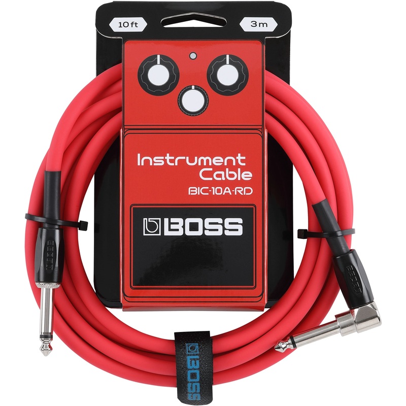 Boss BIC-10A-RD Straight To Right-Angle 1/4″ Instrument Cable (Red) – 10″