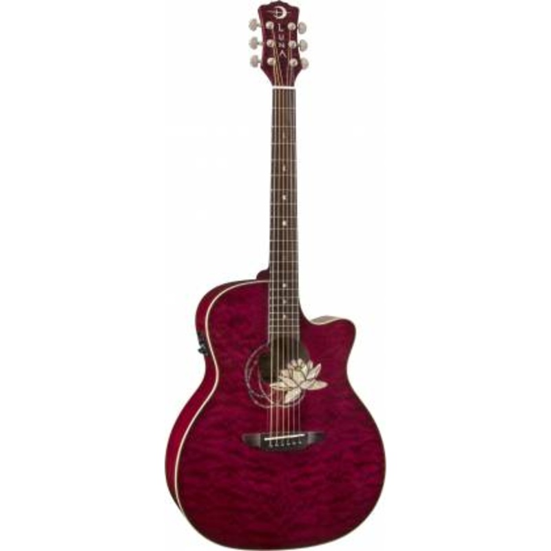Luna FLO LOT QM Flora Lotus Acoustic/Electric Guitar (Transparent Shiraz)