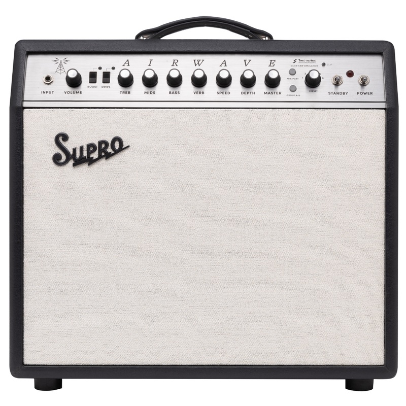 Supro AIRWAVE 25-Watt Combo Amp With Cabinet Simulation (Black & Cream) – 1×12