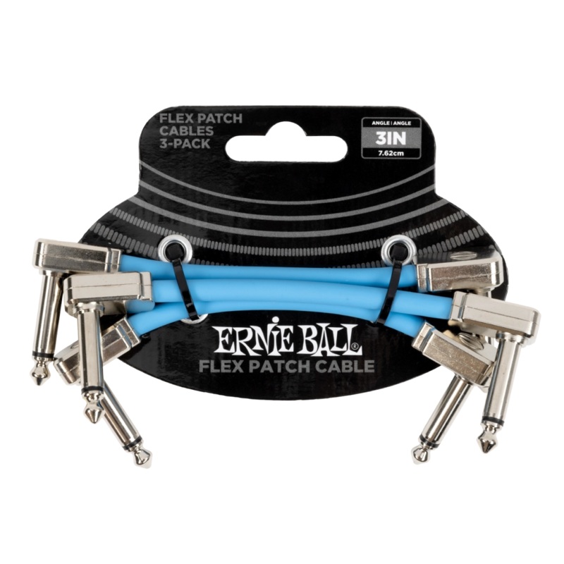 Ernie Ball 6459EB Flex Patch Cable (Blue, Pack of 3) – 3″