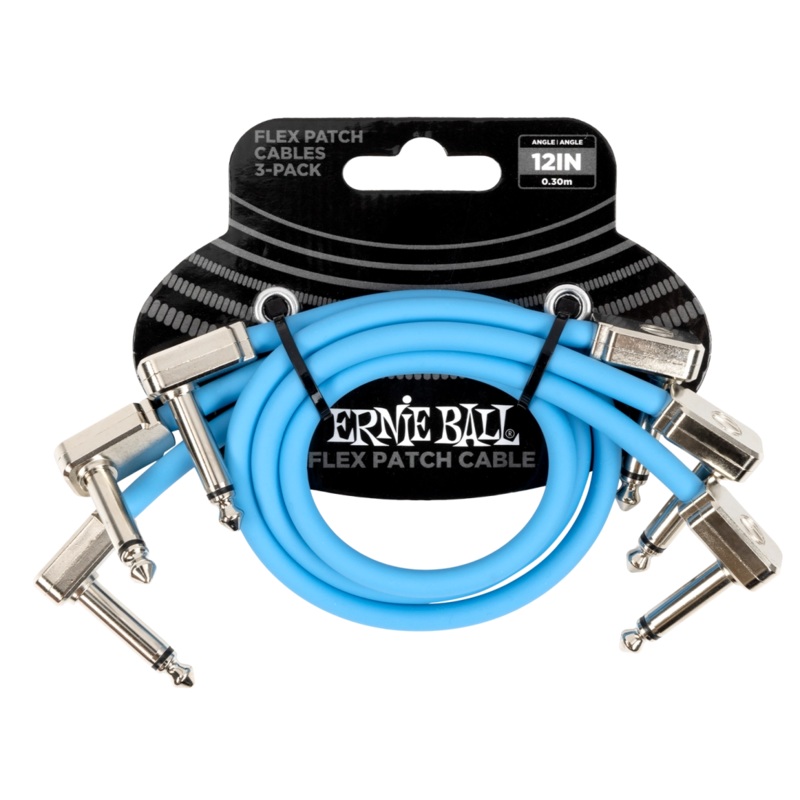 Ernie Ball 6461EB Flex Patch Cable (Blue, Pack of 3) – 12″