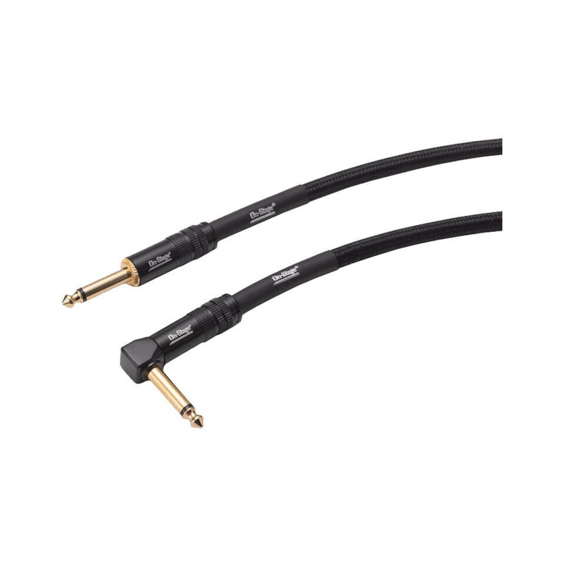 On-Stage OSPRO-ICR-10 Braided Straight 1/4″ Male to Right-Angle 1/4″ Male Instrument Cable (10′)