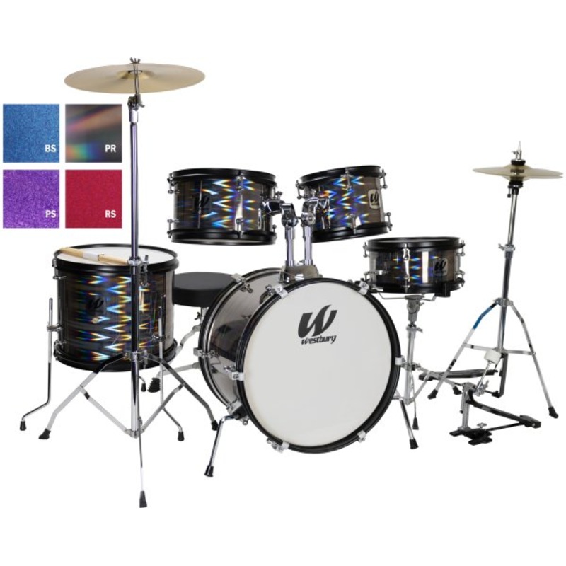 Westbury WST-JR5-PR 5-Piece Junior Drum Set Complete With Hardware, Cymbals and Throne (Prismatic)