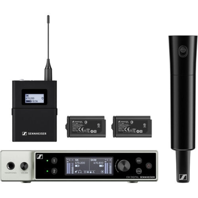 Sennheiser EW-DX SK-SKM-S BASE SET Dual-Channel Digital Wireless System with Bodypack & Handheld Transmitters – No Mics – R1-9: 520 to 607 MHz