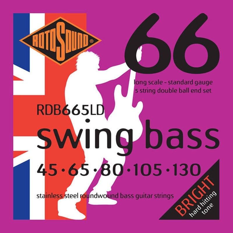 Rotosound RDB665LD Stainless Steel Double Ball End Bass 5 String Set – 45-130
