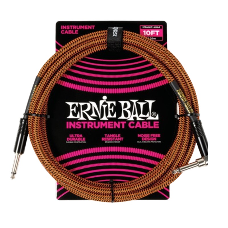 Ernie Ball 6470EB Straight/Angle Pumpkin Pie Instrument Braided Cable – 10ft