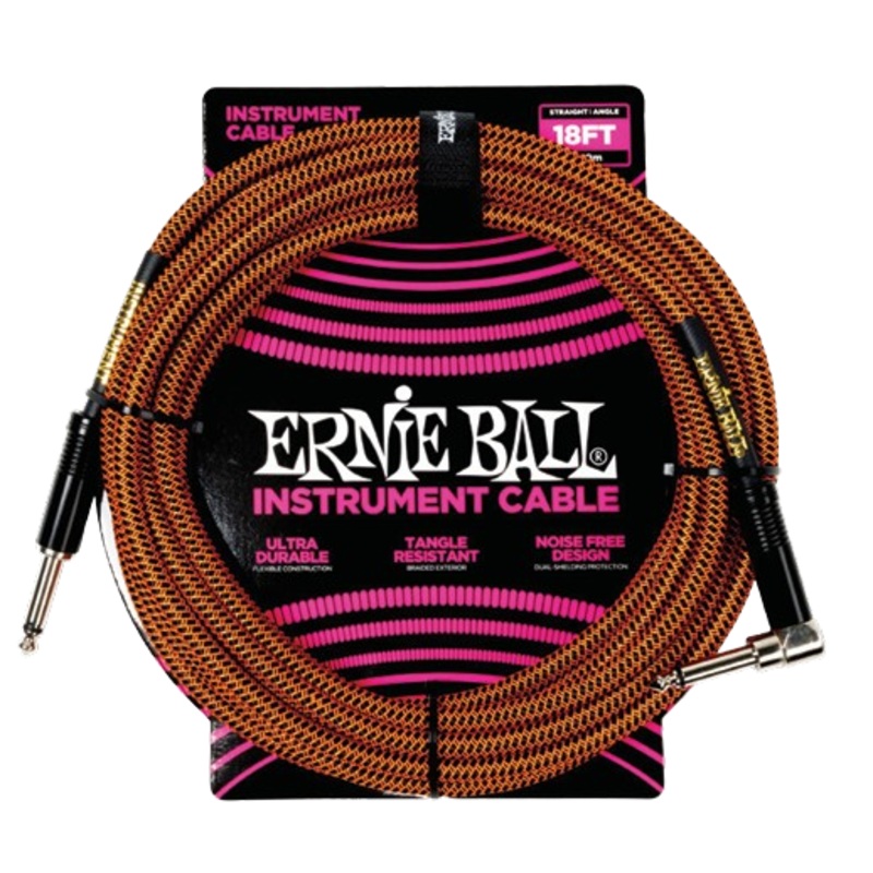 Ernie Ball 6471EB Straight/Angle Pumpkin Pie Instrument Braided Cable – 18ft
