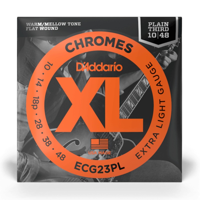 D’Addario ECG23PL Plain Third Flatwound Electric Guitar Strings (Extra Light) – 10-48