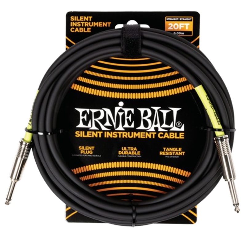 Ernie Ball 6473EB Straight/Straight Silent Instrument Cable (Black) – 20ft