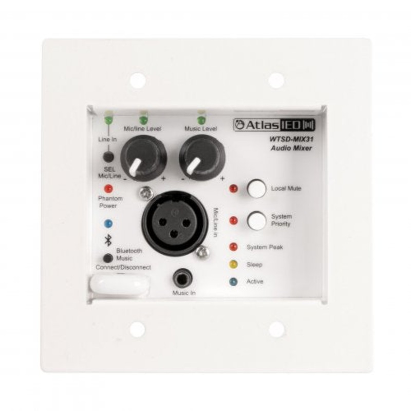 AtlasIED WTSD-MIX31K 3×1 Mic/Line, AUX, Bluetooth, Wall Plate Analog Mixer