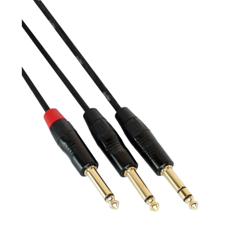 Digiflex HIN-1S-2P-3 Pro Insert Cable TRS to 2x Phone Plugs – 3 Foot