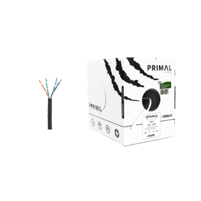 Ice Cable PR/CAT6/BLK Primal Cat6 Cable Solid w/Spine – 1000ft Box (Black)