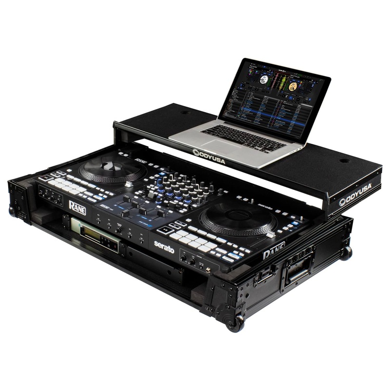 Odyssey FZGSRANE4W1BL Rane Four 1U Flight Case with Glide Style Laptop Platform and Wheels (Black Label)