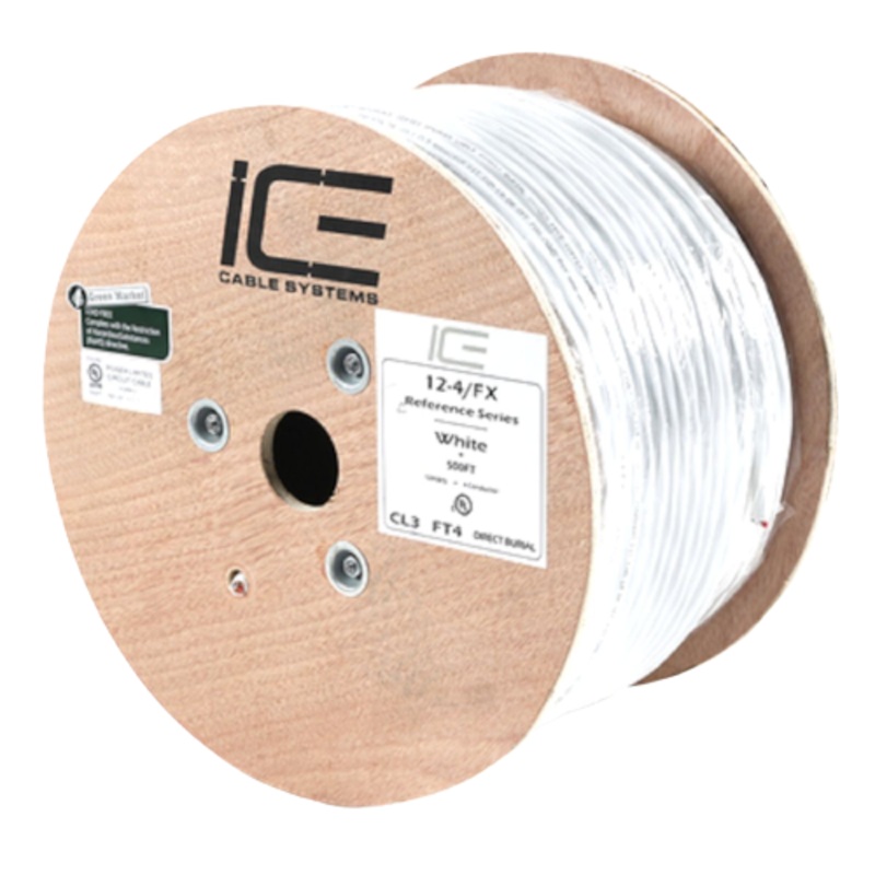 Ice Cable 12-4FX/SPOOL/WHT 12-4 Direct Burial Cable – 500ft Spool (White)