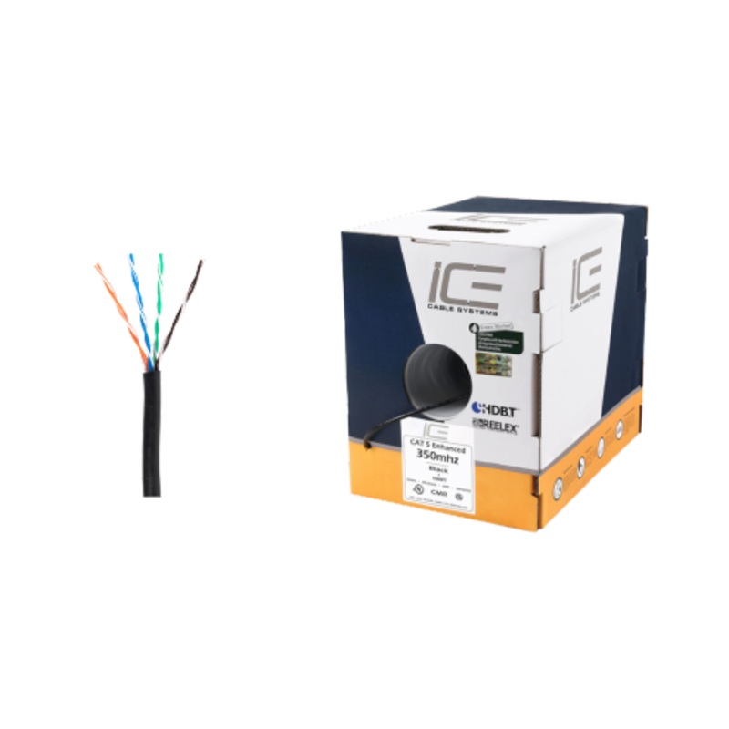 Ice Cable CAT5E/BLK Cat5e Cable – 1000ft Box (Black)