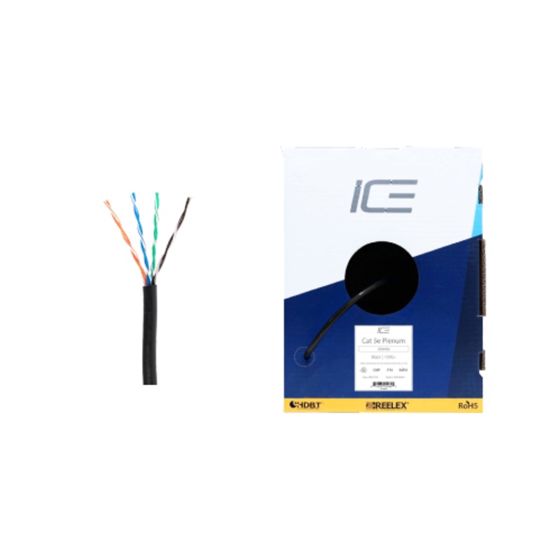 Ice Cable CAT5E/P/BLK Cat5e Plenum Cable – 1000ft Box (Black)