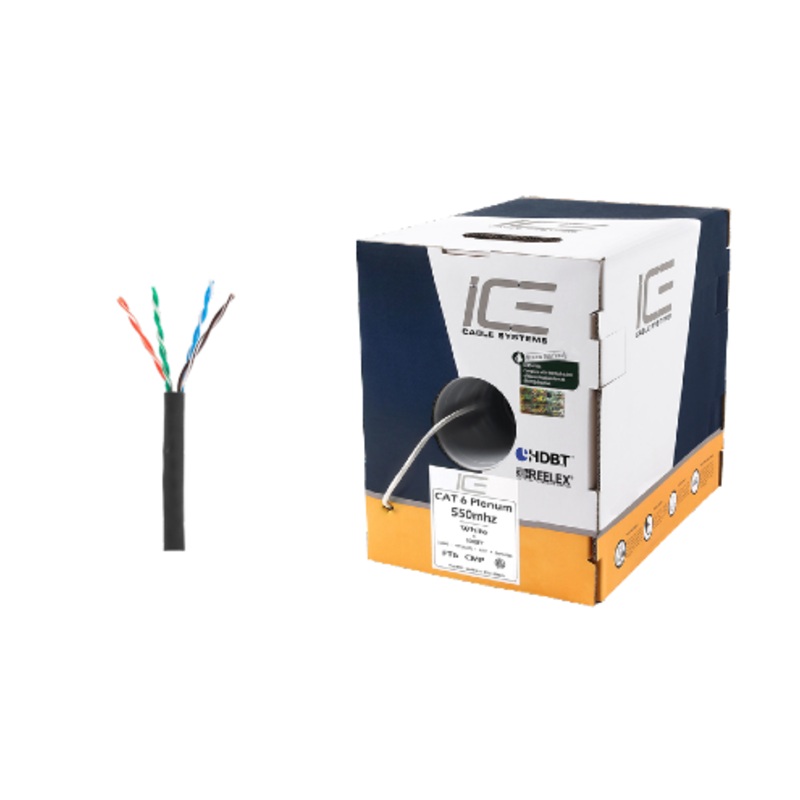 Ice Cable CAT6/P/BLK Cat6 Plenum Cable – 1000ft Box (Black)