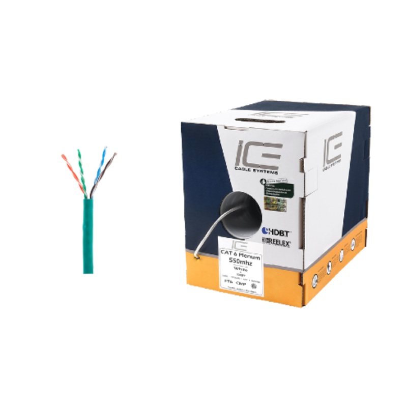 Ice Cable CAT6/P/GRN Cat6 Plenum Cable – 1000ft Box (Green)