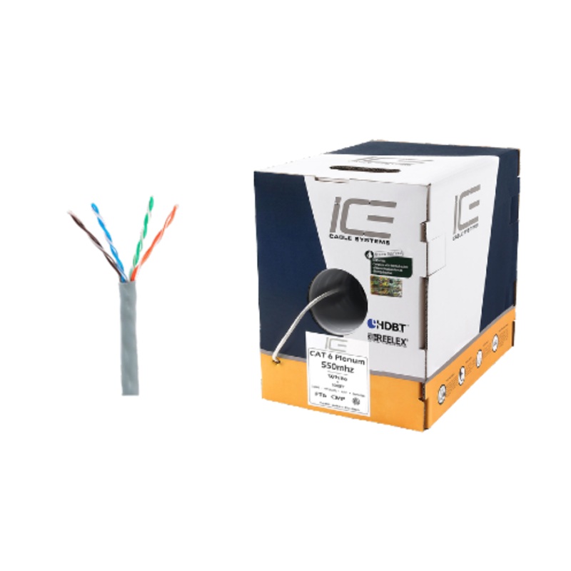 Ice Cable CAT6/P/GRY Cat6 Plenum Cable – 1000ft Box (Gray)