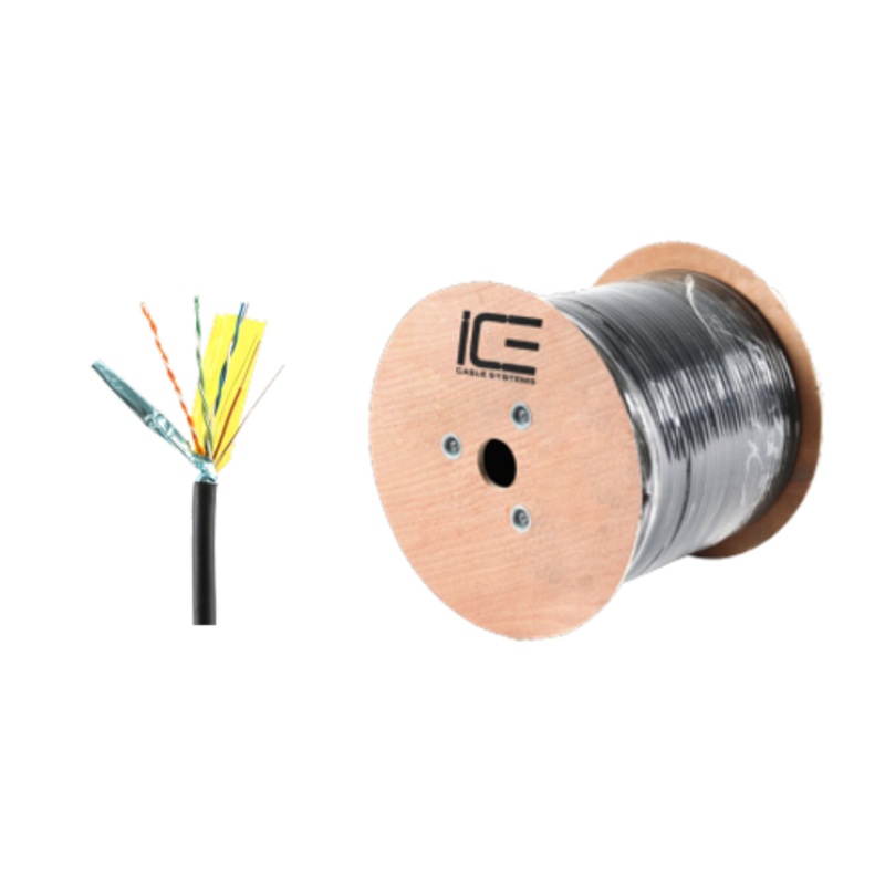Ice Cable CAT6/P/SHIELDED/BLK Cat6 Plenum Shielded Cable – 1000ft Spool (Black)