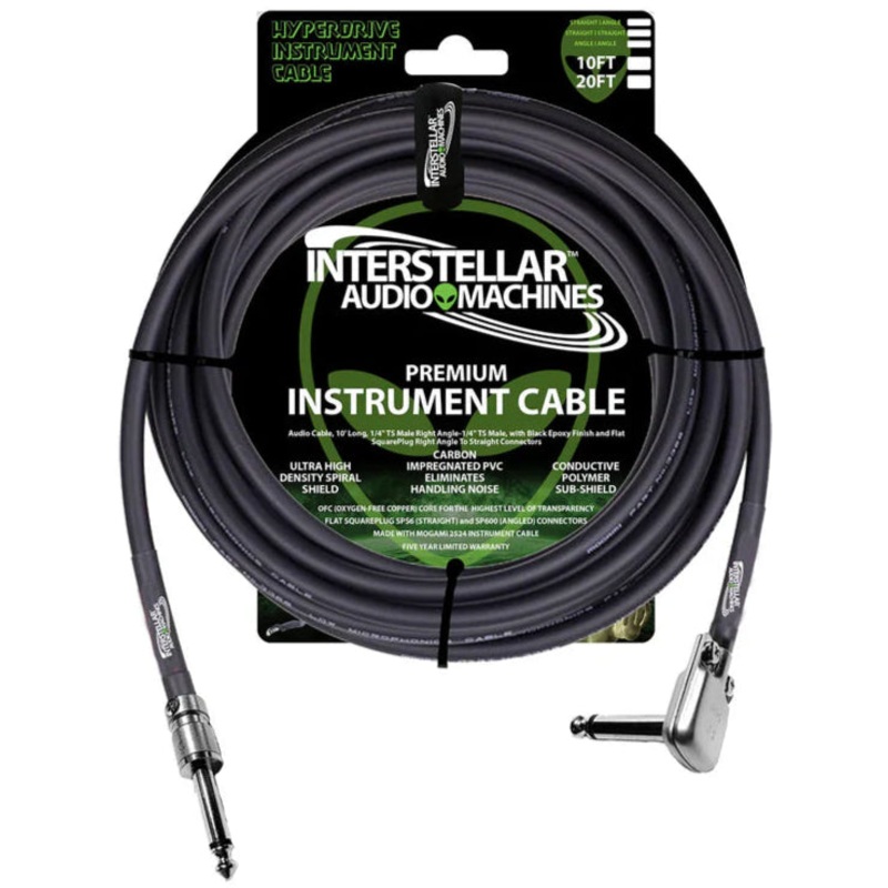 Interstellar Audio Machines HYPERDRIVE Angle/Straight Premium Instrument Cables (Space Black) – 10ft
