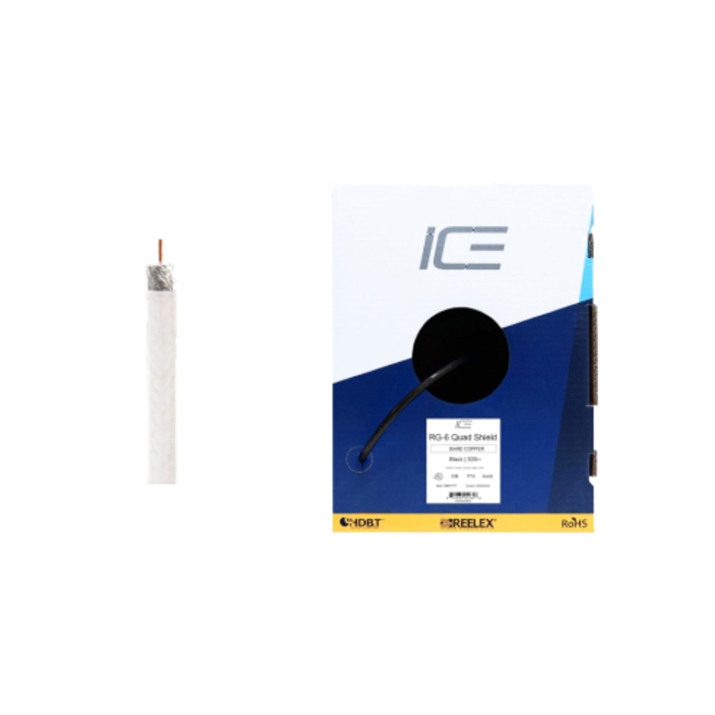 Ice Cable RG-6QS/BC/BOX/WHT/500 18awg Coax Bare Copper Cable – 500ft Box (White)