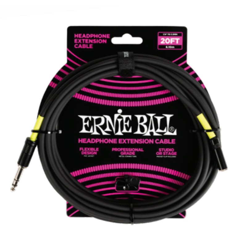 Ernie Ball 6423EB Headphone Extension Cable 1/4 to 3.5mm (Black) – 20ft