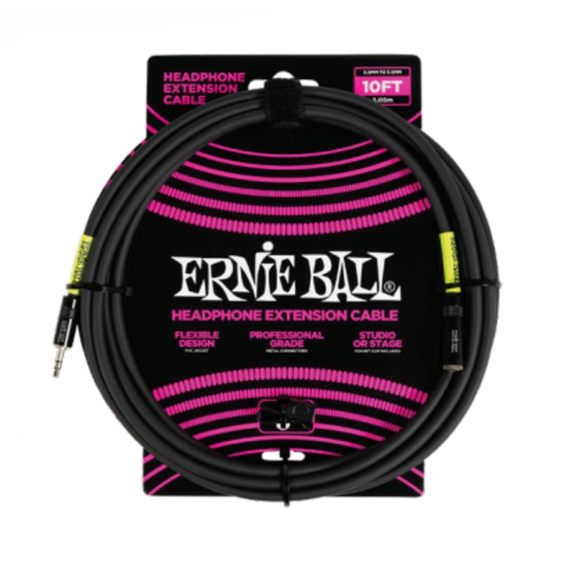 Ernie Ball 6424EB Headphone Extension  Cable 3.5mm to 3.5mm (Black) – 10ft