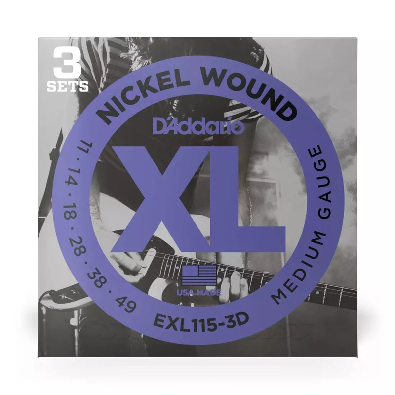 D’addario EXL115-3D Nickel Wound Blues/Jazz Rock 11-49 – 3 Pack
