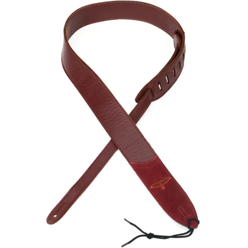 PRS Premium Leather Guitar Strap Birds Embroidery (Burgundy)