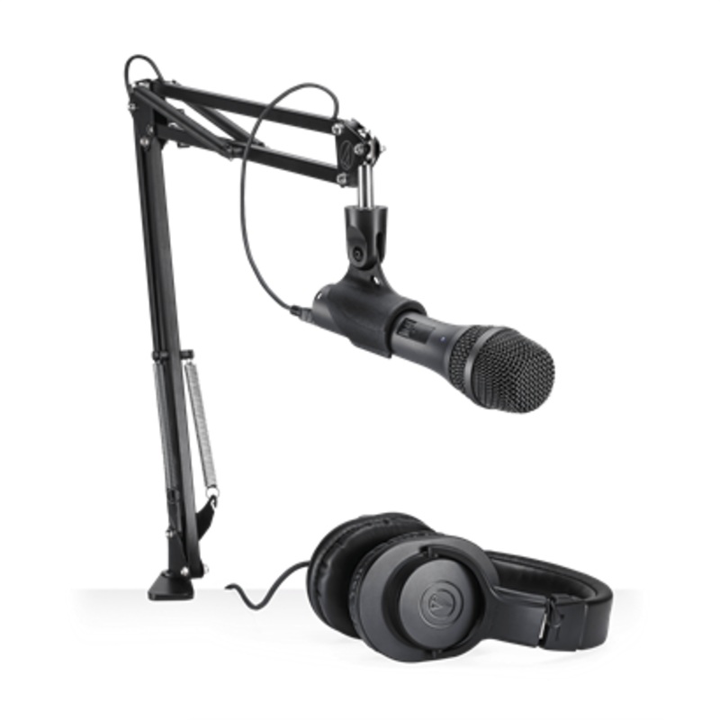 Audio-Technica ATH-M20X Closed Back Studio Headphones + AT2005USB Cardioid Dynamic Usbxlr Microphone + Boom Arm (BUNDLE)